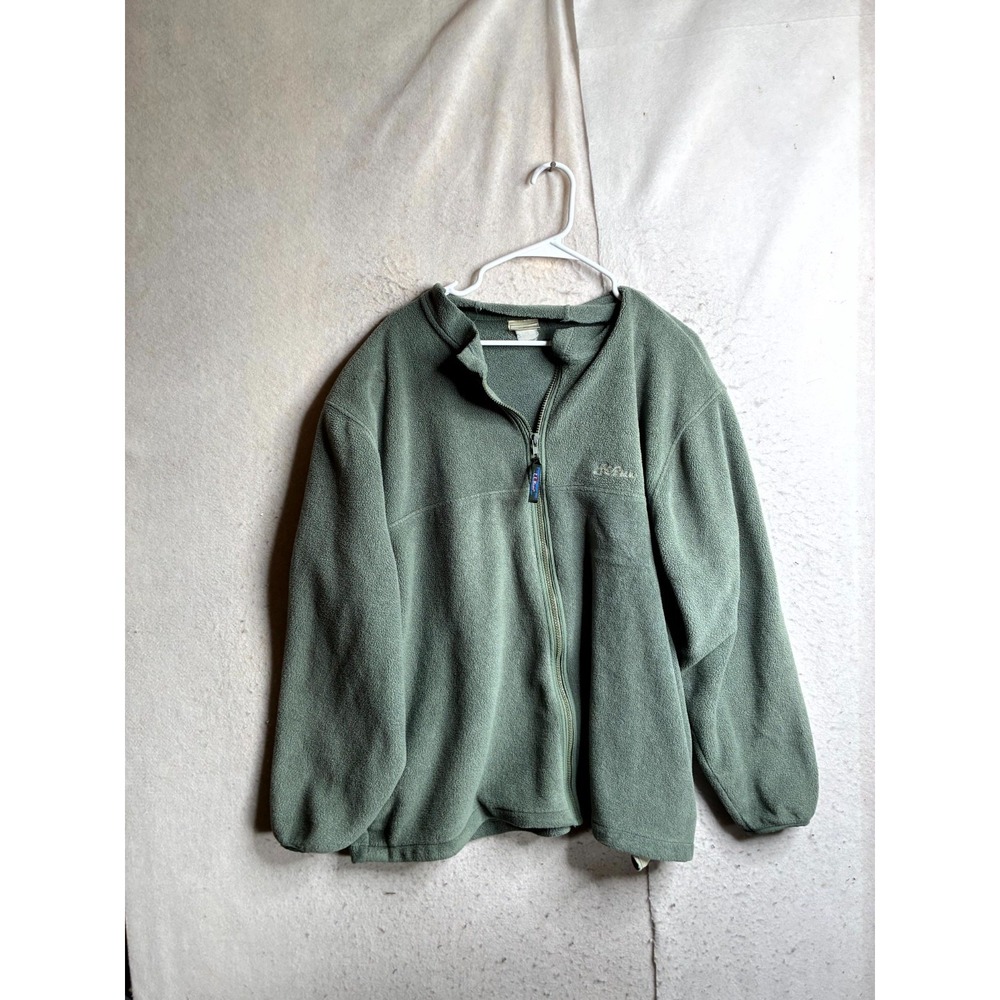Vintage LL Bean Fleece Jacket Womens Large Green Full Zip Logo Mock Neck Winter